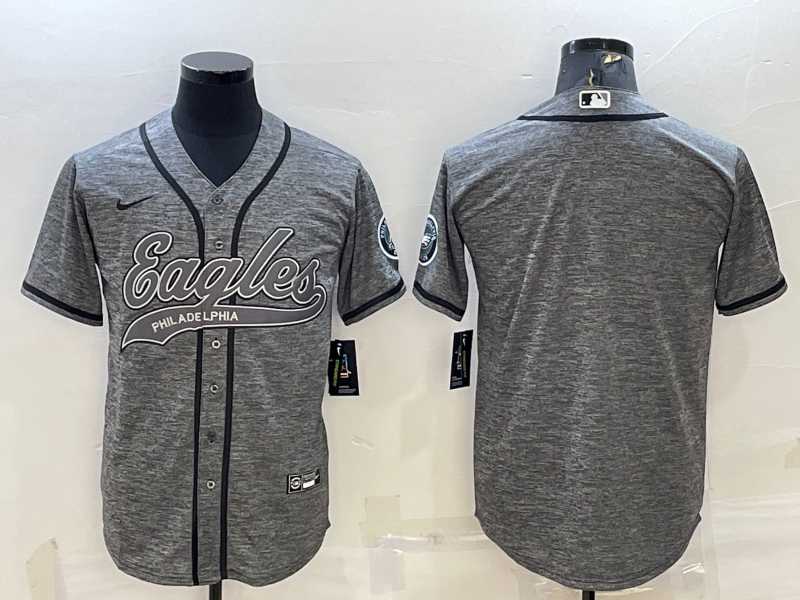 Mens Philadelphia Eagles Blank Grey With Patch Cool Base Stitched Baseball Jersey